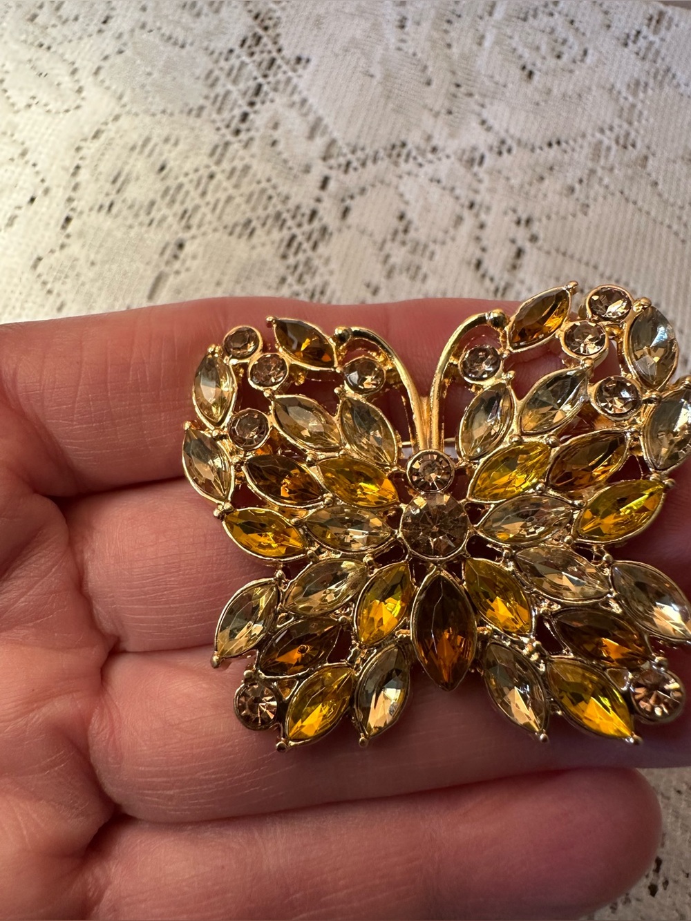 Gold-Tone Yellow Crystal Butterfly Brooch - Women Jewelry